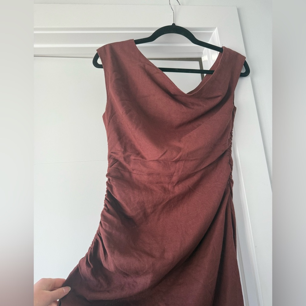 NWT Park & Fifth Linen Blend Brown Asymmetrical Midi Dress - Picture 10 of 15